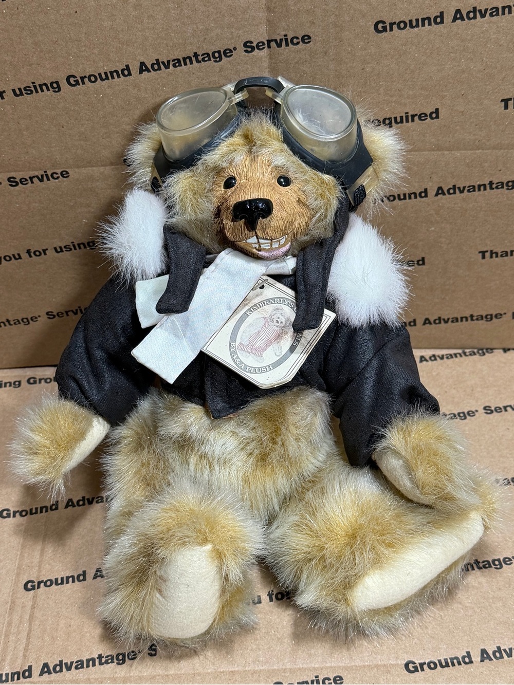 VTG Kimbearly's Original Bear  "Ace" W/Goggles Jointed Bear LE 1685 Resin Face